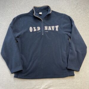 Y2K Old Navy‎ Sweater Mens XL Navy Blue Fleece 1/4 Zip Sweatshirt Spell Out Logo